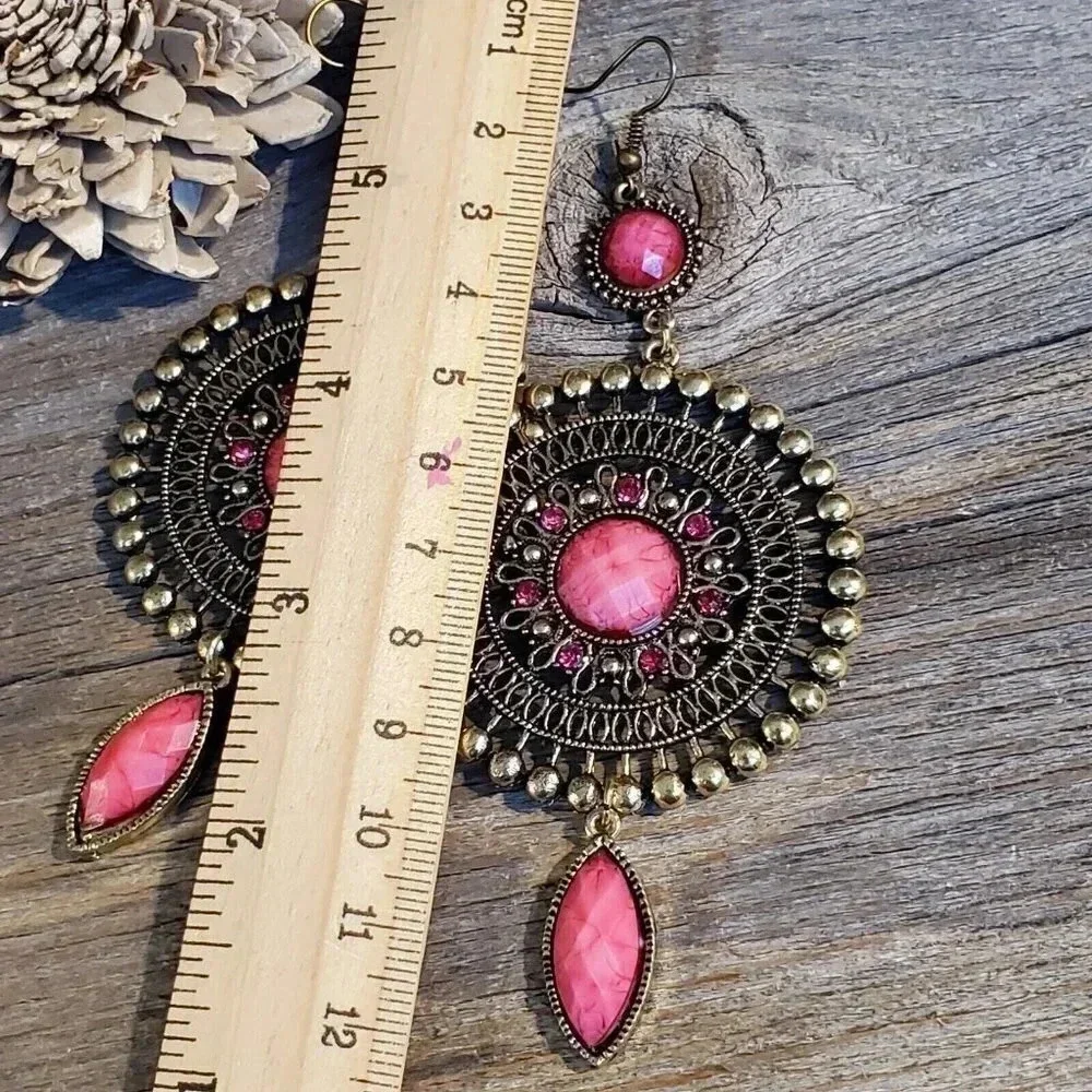 Vintage Neo Victorian Glam Long Faux Stone Dangle Earrings